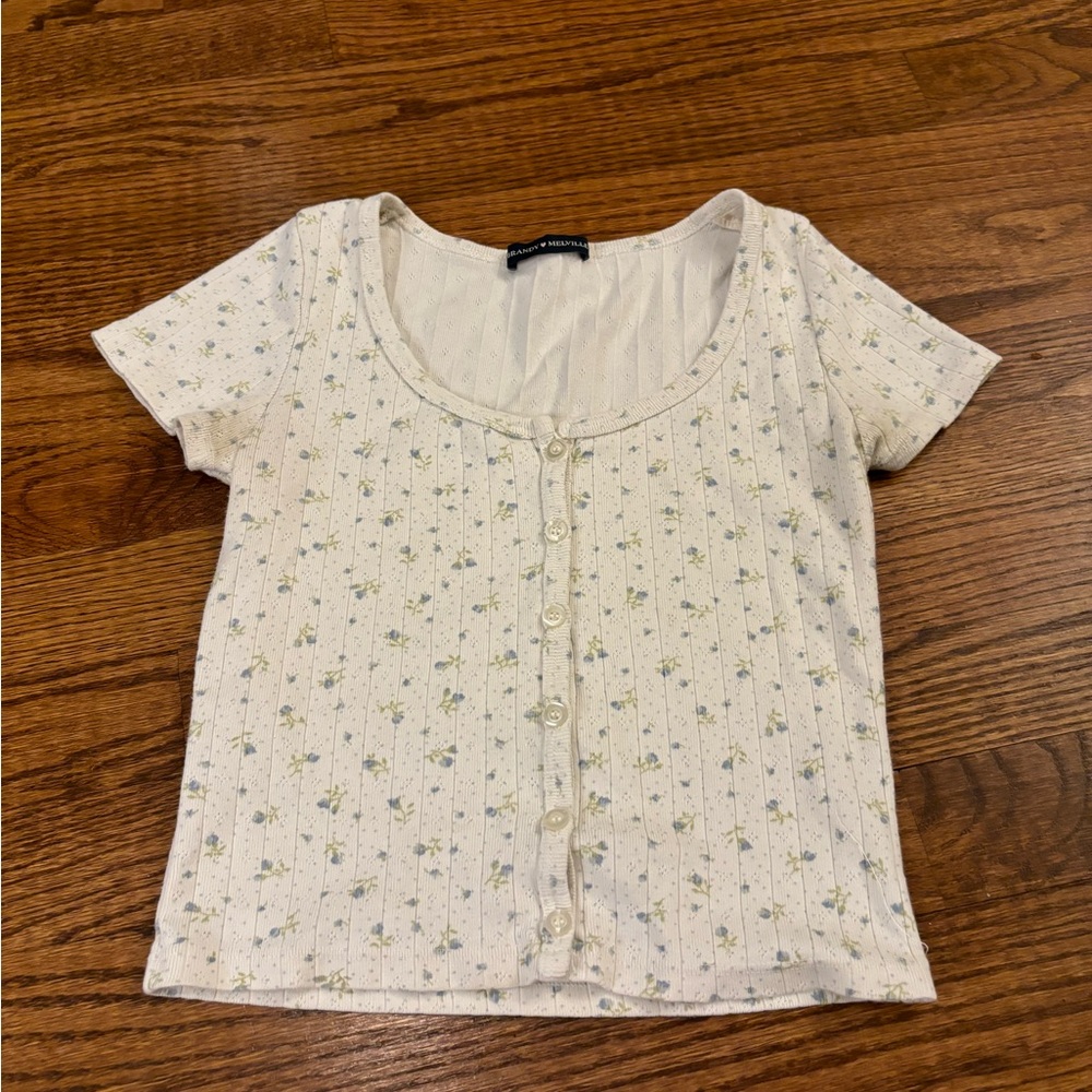 Brandy Melville Cream Floral Top